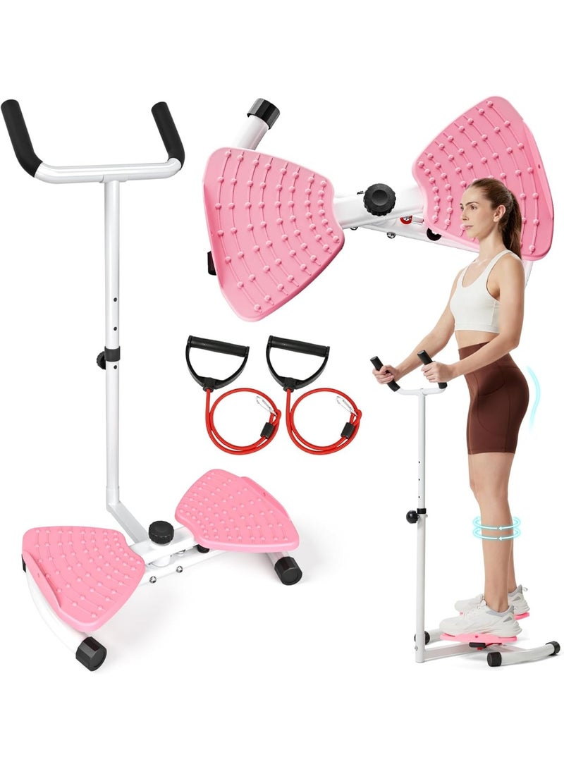 والالا جهاز لف الخصر قابل للتعديل بثلاث مستويات مع درابزين ومدربين للبطن والجذع مع شريط مقاومة ذو سطح محكم، جهاز لف الخصر غير كهربائي للمنزل والمكتب واللياقة البدنية مثالي لتمارين البطن وتعزيز استقرار الجذع، لون وردي - Image 1